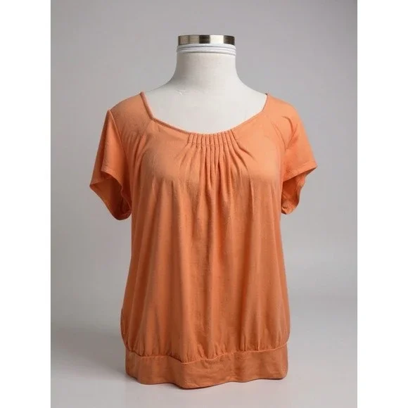 NWT Chico's Perfect Pleats Blouse Orange Scoop Neck Short Sleeve Top Sz 3 XL 16 - Picture 9 of 9